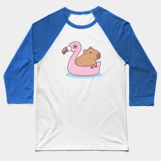Cute Capybara Chillin On Flamingo Pool Float Baseball T-Shirt